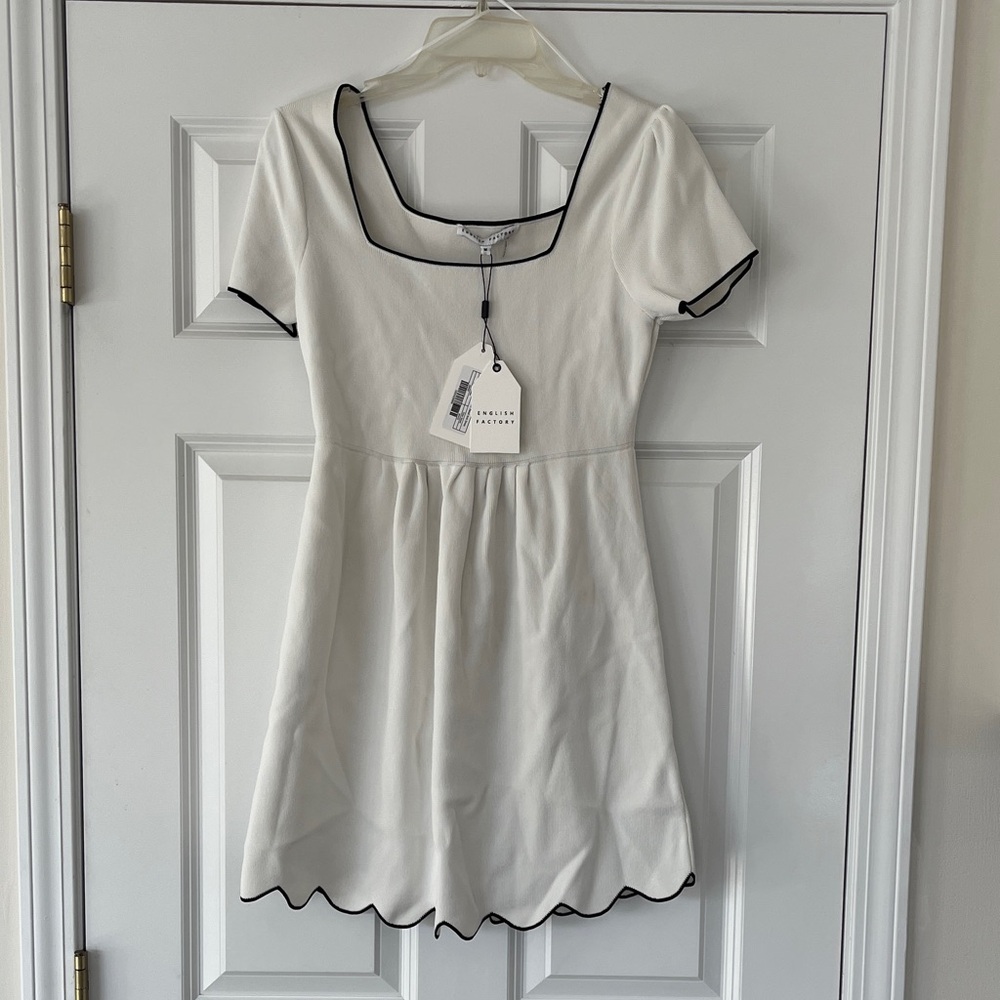 English Factory | NWT White Dress with Black Scallop Trim - Picture 2 of 5